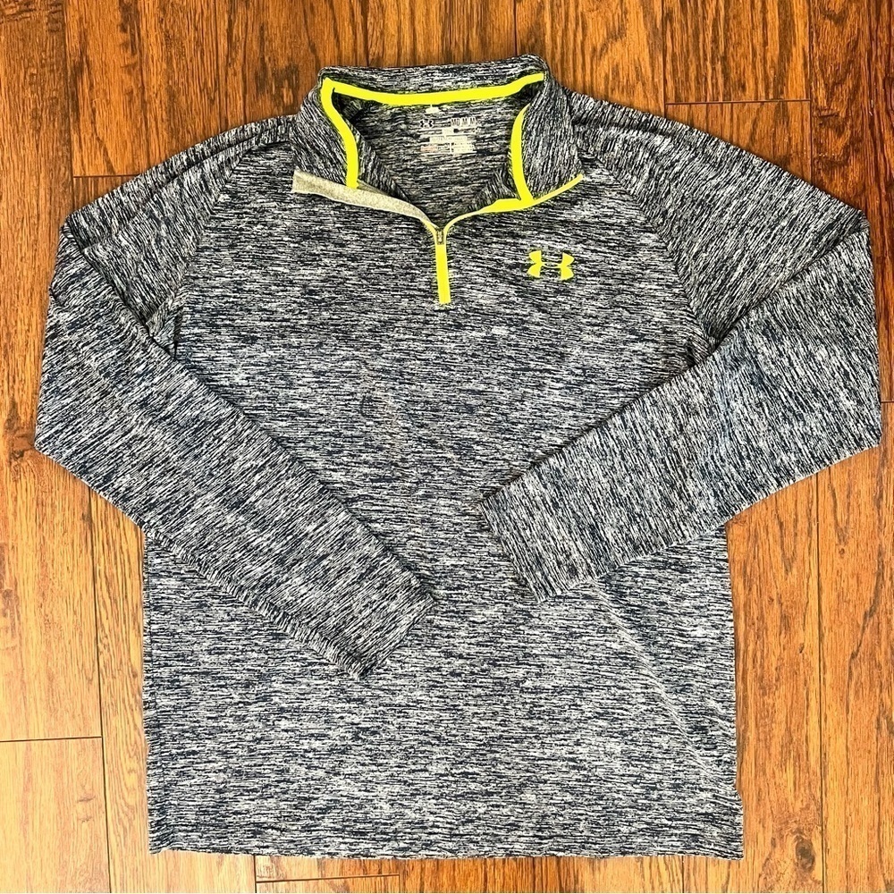 Under Armour Cold Gear Gray Navy Lime Chartreuse Long Sleeve Athletic Top Medium - Picture 11 of 15
